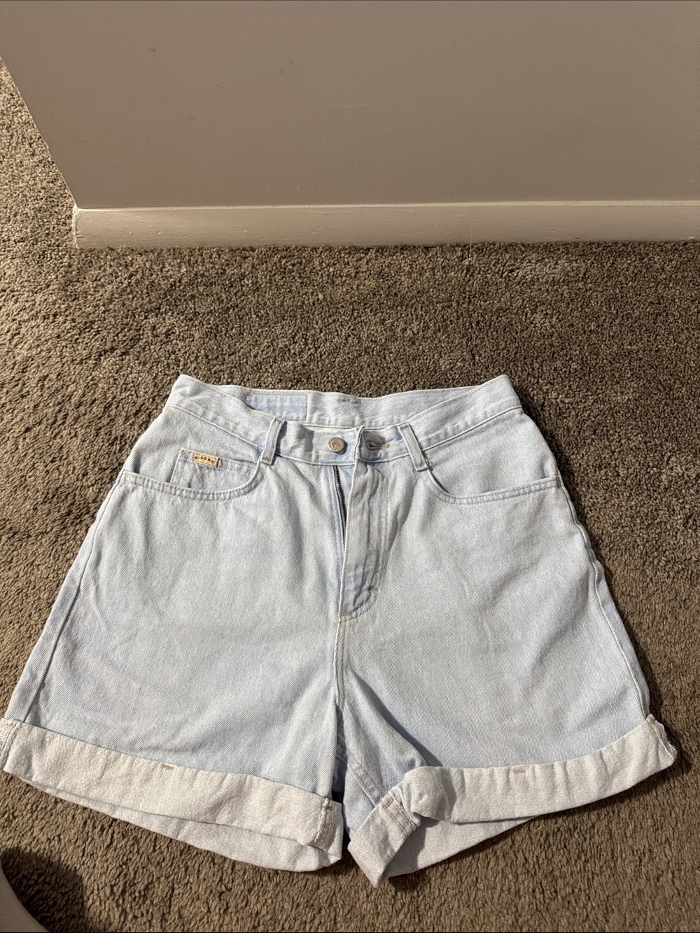 High-Rise Light Blue Cuffed Denim Shorts